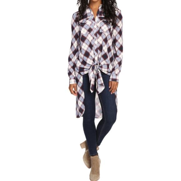 Prana Nautical Plaid Snap Front Flit Maxi Shirt Womens L - Picture 2 of 11